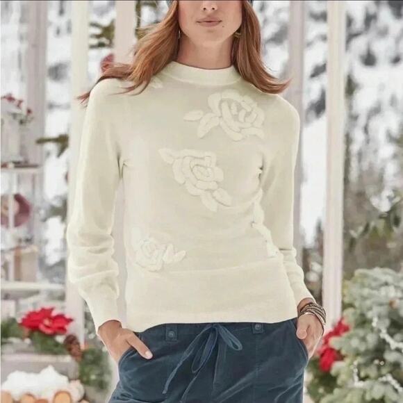 Sundance Brigitte Puffy Embroidered Roses Sweater Sz Large Sweater Cream - Picture 6 of 6